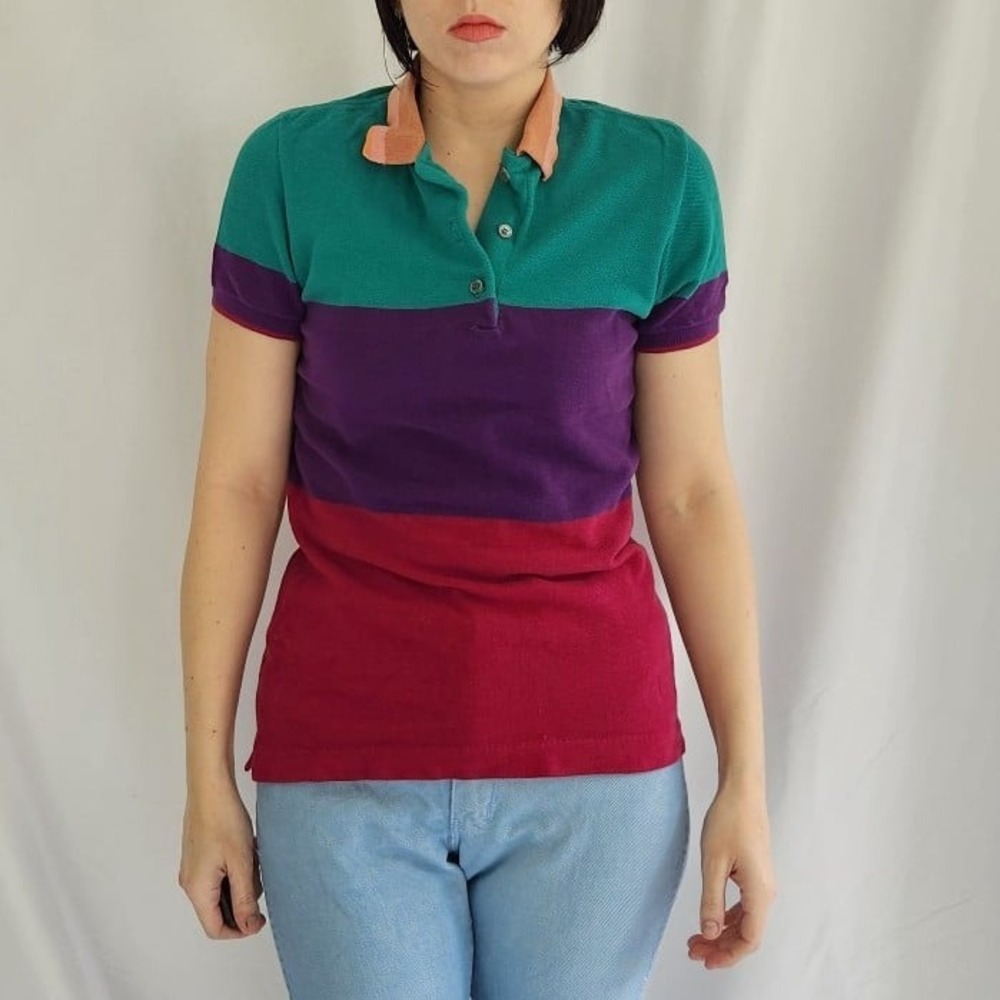 80s Purple, Green, and Pink Colorblock‎ Polo